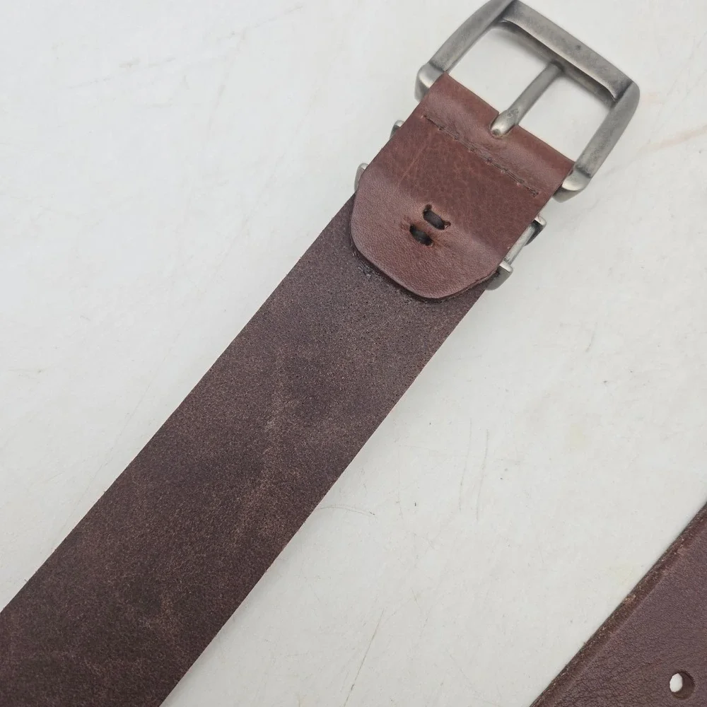 Rock & Republic Belt Brown Leather Grunge Rock Mens 36 Gunmetal Buckle NWOT